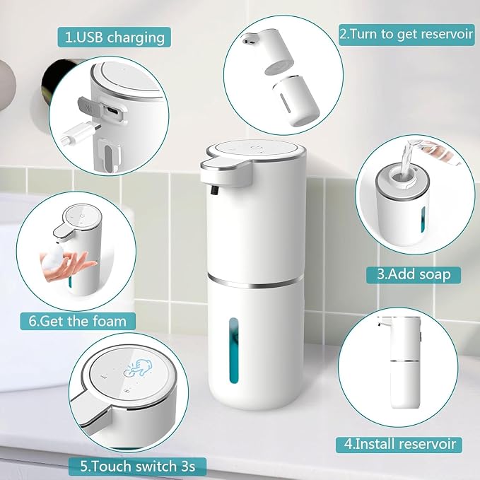 2Pack Automatic Soap Dispenser – Touchless Foaming Soap Dispenser 400ml USB - Image 3