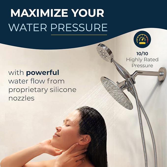 HammerHead Showers Dual Shower Head Combo, 8-Inch Rainfall & 3-Flow Handheld - Image 5