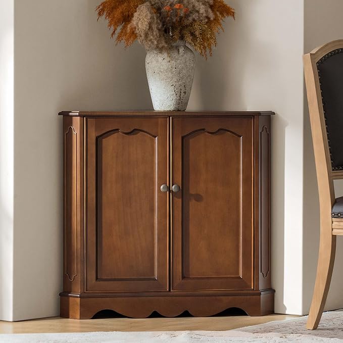HULALA HOME Traditional Corner Triangle Cabinet, Freestanding Narrow Storage - Image 8