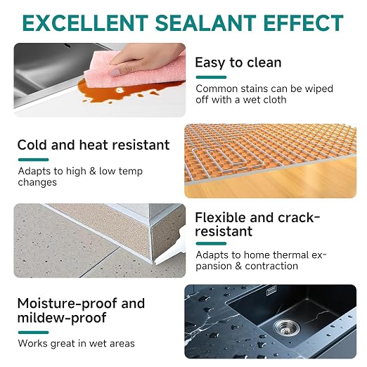 Grey Silicone Caulk for Bathroom & Kitchen, Waterproof Silicone Sealant for - Image 5