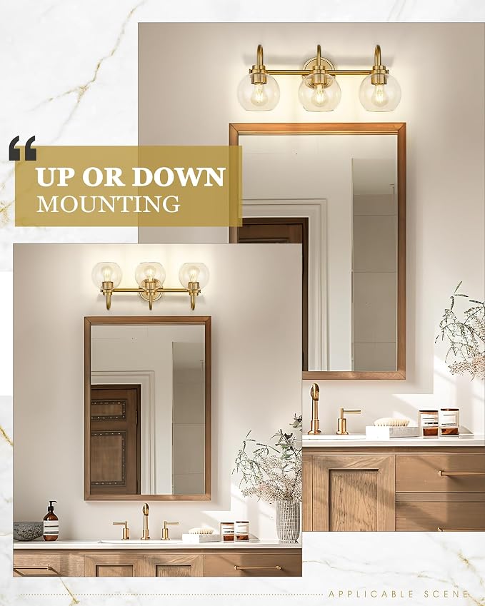 Bathroom Light Fixtures, 3-Light Brushed Gold Vanity Lights - Image 5