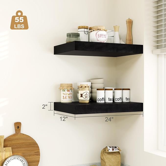 Heimlove Black Bathroom 12'' Deep Floating Shelves - Image 2