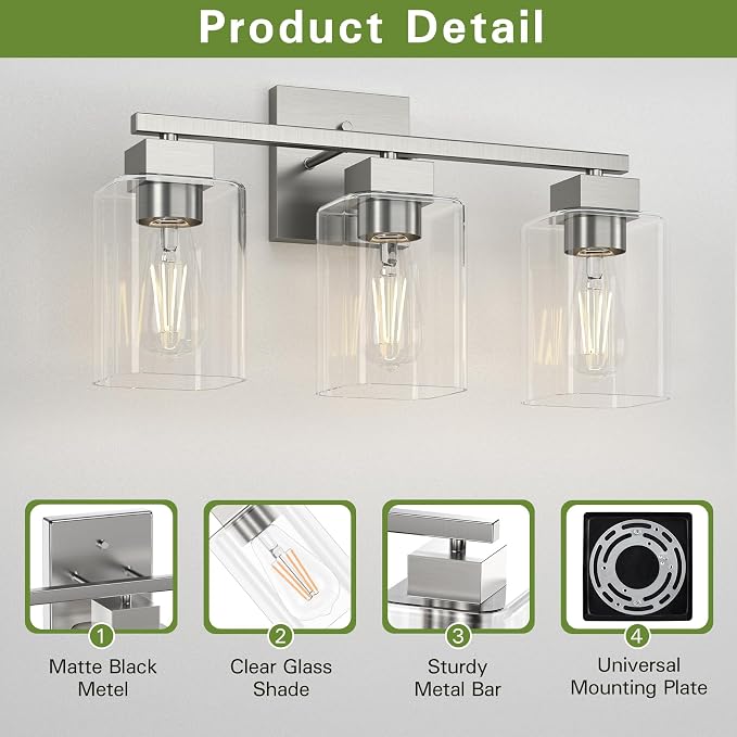 Espird Brush Nickel Bathroom Vanity Light - Image 3