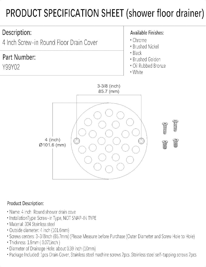 4 Inch Screw-in Round Shower Drain Cover Replacement Floor Drainer - Image 6