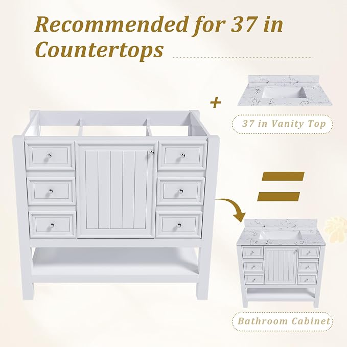 Favfurish 36" Bathroom Vanity Without Top Sink, Modern White Vanity Only - Image 4