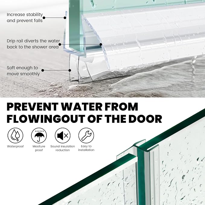 3 Pack Frameless Shower Door Bottom&Side Seal, Stop Water Leaks Bind Doors - Image 2