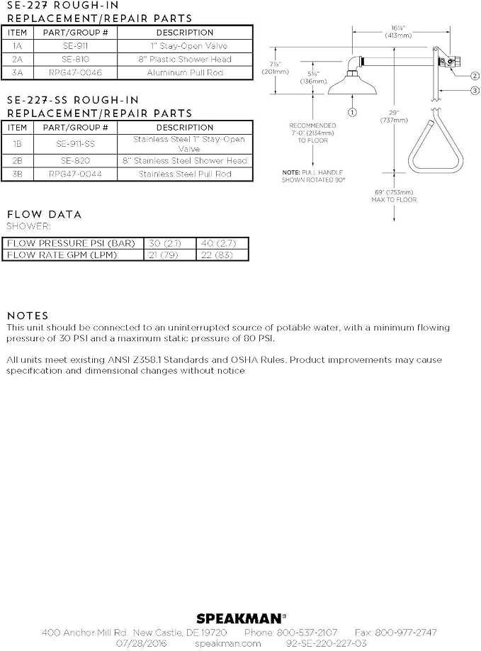 Speakman SE-220 Lifesaver Vertical Supply Emergency Shower - Image 6