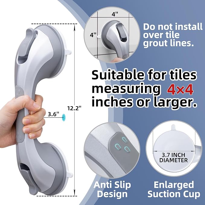 Shower Grab Bar Suction Cup 12 inch, 2 Pack Grab Bars - Image 6