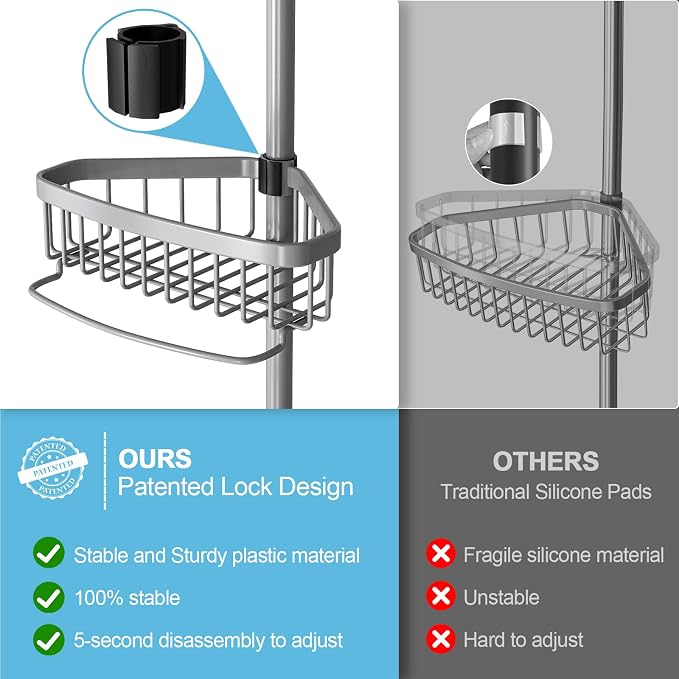 Corner Shower Caddy Tension Pole: Stainless Steel Rustproof 4-Tier Shower - Image 3