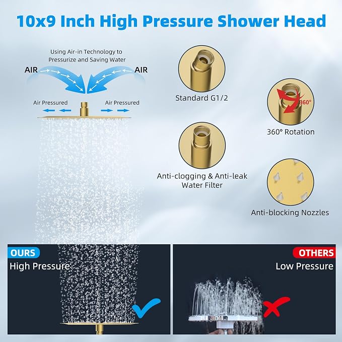 Hibbent All Metal cUPC Certified Rain Shower Head, Brass Adjustable Shower Arm - Image 2