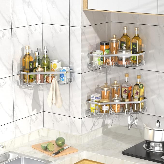 STEUGO Corner Shower Caddy, 3 Pack Adhesive Shower Corner Organizer Shelves - Image 6