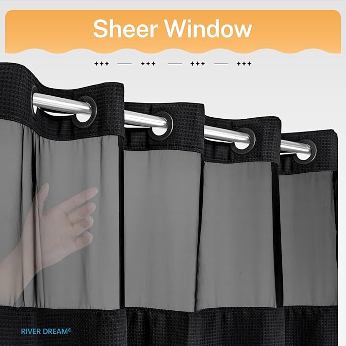 River Dream Heavyweight No Hooks Required Dotted Waffle Weave Shower Curtain - Image 3
