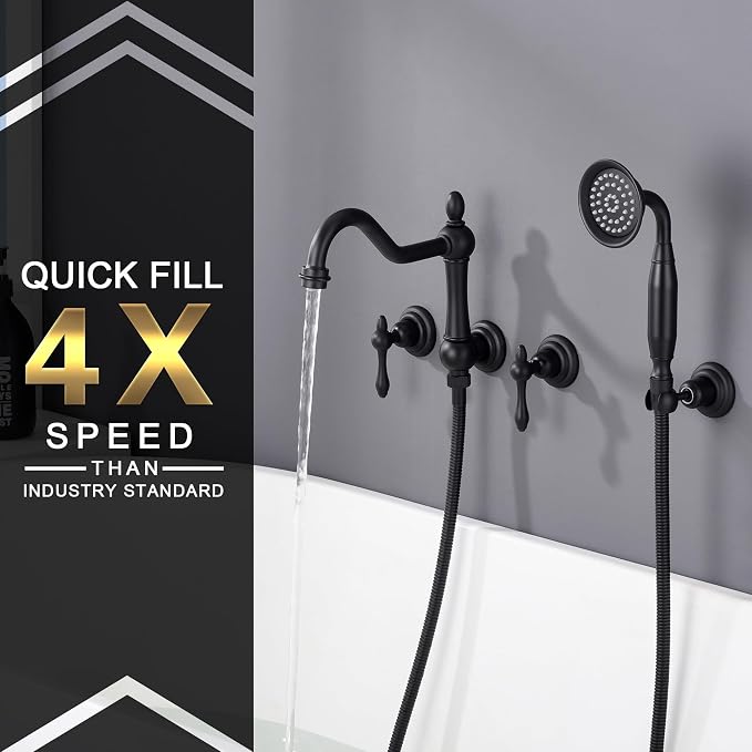 SUMERAIN Matte Black Wall Mounted Bathtub Faucet - Image 3