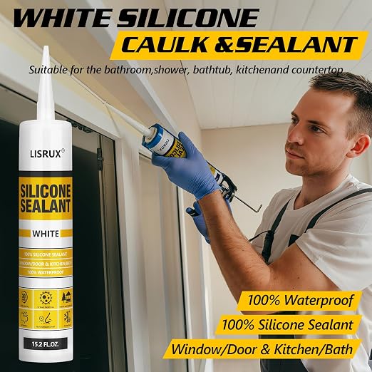White Advanced Silicone Caulk, 100% Waterproof Silicone Sealant Indoor Outdoor - Image 2