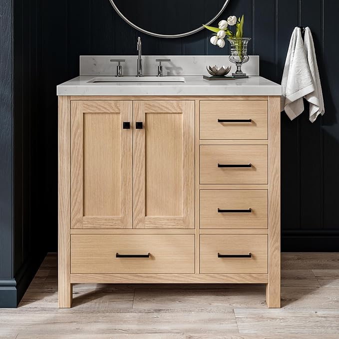 ARIEL Cambridge 36 Inch Oak Bathroom Vanity by Ariel