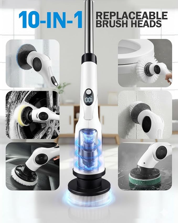 Electric Spin Scrubber, 3-Speed Cordless Shower Scrubber - Image 6