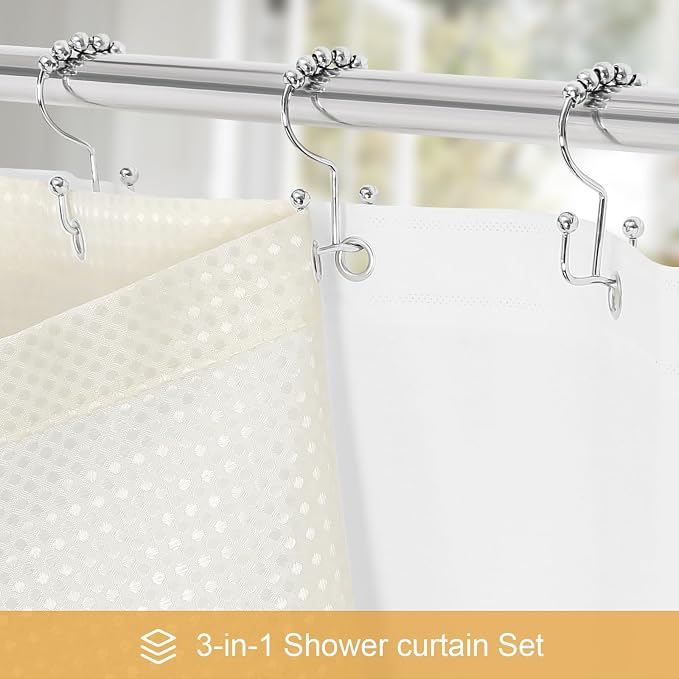3 in 1 Stall Half Size Cream Shower Curtain Set-36 W x 72 H, Ivory Waffle - Image 2