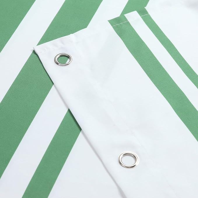 Green and White Striped Shower Curtain 72x78 Inches, Waterproof Fabric - Image 5