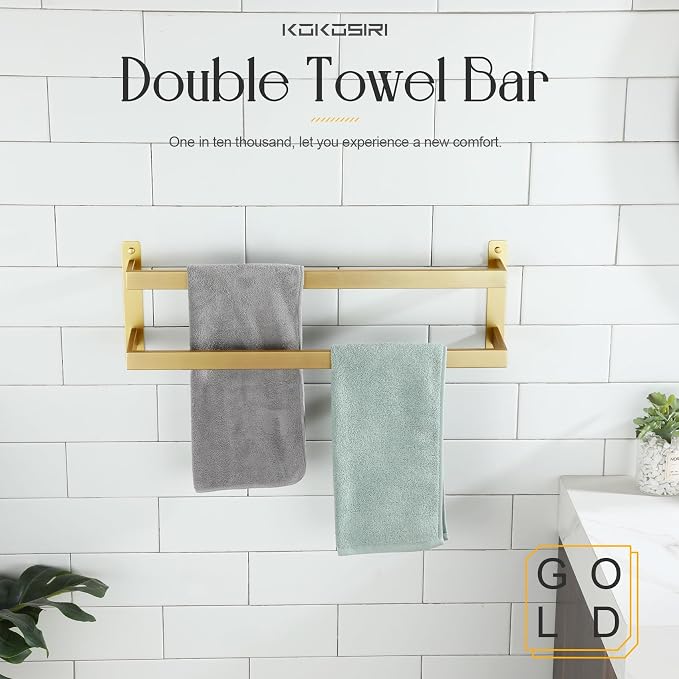 KOKOSIRI Bath Towel Bars Bathroom 2-Tiers Ladder Brushed Gold Towel Rails 24 - Image 3