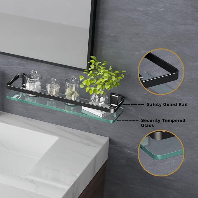 VOLPONE Bathroom Wall Shelf 15.7in Bathroom Glass Shelves Wall Mount Glass - Image 4