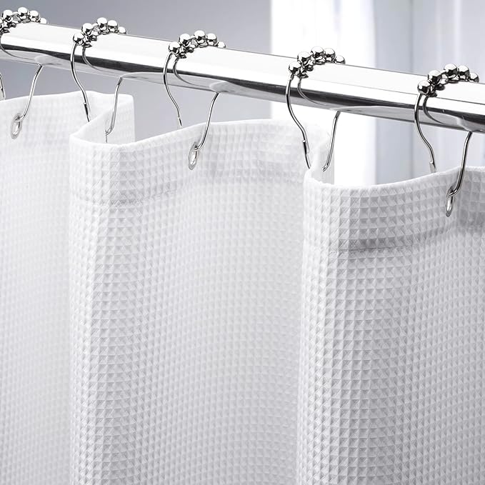 AmazerBath White Shower Curtain 80 Inches Long, Waffle Shower Curtain 72x80 by AmazerBath