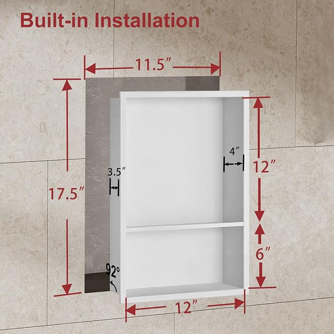 Shower Niche, 12 * 18 Stainless Steel Elegant Bathroom Niche, No Tile Needed - Image 2
