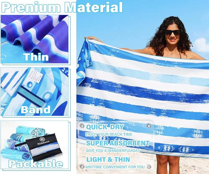 2 Pack Lightweight Thin Microfiber Beach Towel Sand Free Quick Dry Absorbent - Image 4