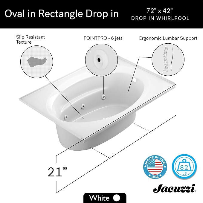 Jacuzzi SIGNATURE Acrylic Drop-In Bathtub, Heated Jet Massage Tub, Slip - Image 8