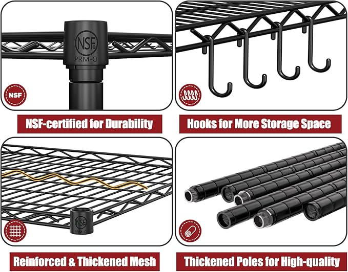 PrimeZone 6 Packs 55.5" W x 24" D x 80" H Heavy Duty Wire Storage Shelves - Image 4