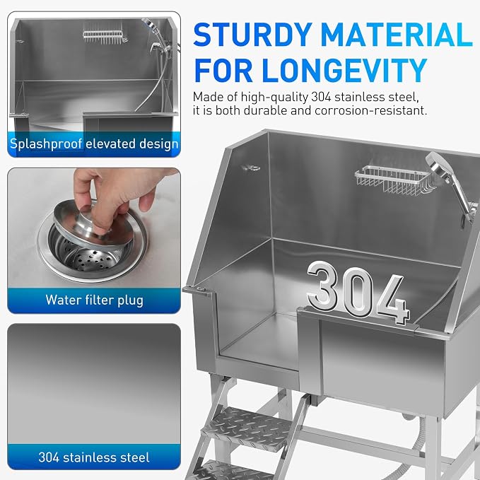 Redriver Stainless Steel Dog Washing Station, 38-Inch Dog Bathing Station Bath - Image 4