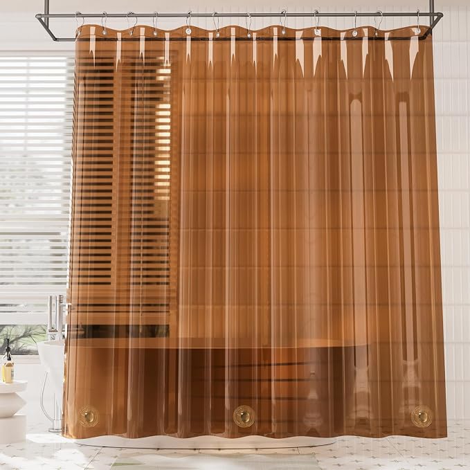 AmazerBath Premium EVA Shower Curtain Amber, Luxury Clear Brown Jelly-Like Soft - Image 2