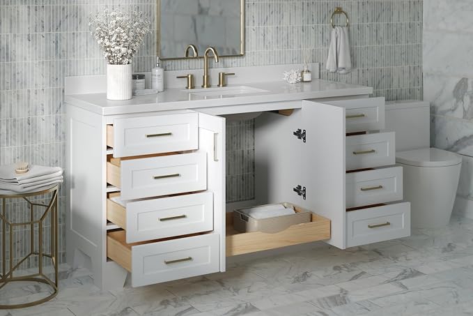 ARIEL Taylor 67" White Bathroom Vanity, 1.5" Edge Pure White Quartz Countertop - Image 3