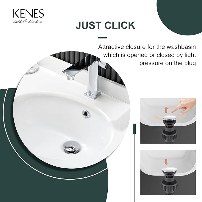 KENES Chrome Bathroom Pop Up Sink Drain - Image 4