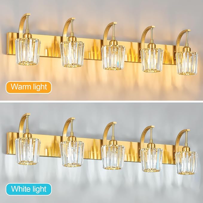 Modern Bathroom Vanity Light, 5-Light Gold Wall Sconce - Image 5