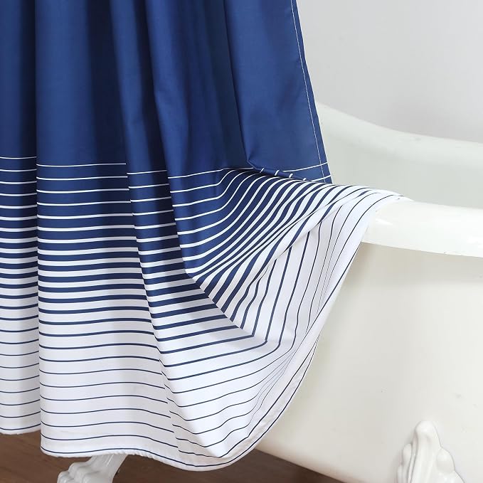 Blue Shower Curtain, Modern Navy Blue and White Gradient Horizontal Stripe - Image 5