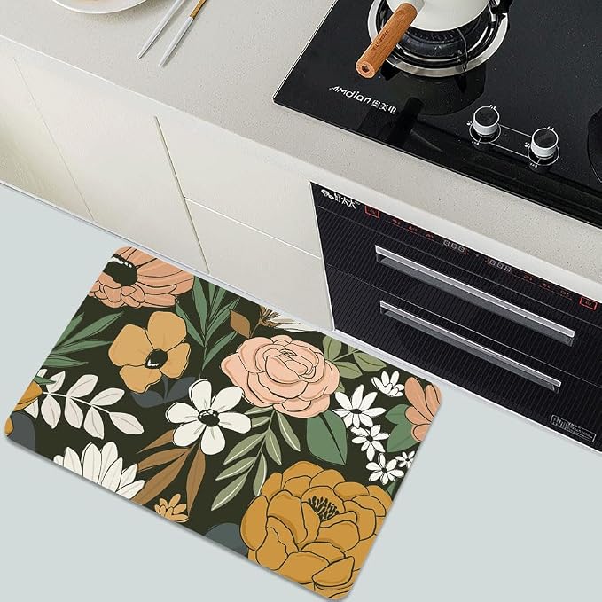 Bath Mat Rug, Vintage Large Floral Non Slip Quick Dry Super Absorbent Thin - Image 7