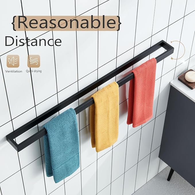 KOKOSIRI Towel Bar Matte Black Bath Towel Holder 32-Inch Kitchen Rack Stainless - Image 7