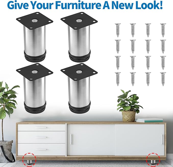 4 Inch Metal Furniture Legs Stainless Steel Adjustable Legs Silver Table Legs - Image 2