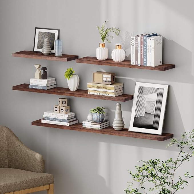 SAUMONIERES Floating Shelves 8 Inch Deep Solid Wood Wide Wall Shelf Set of 1 - Image 2