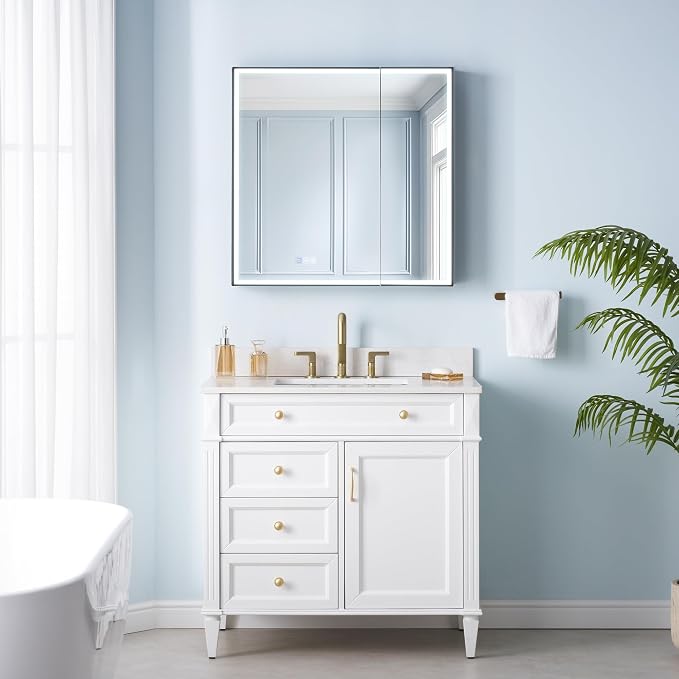 WELLFOR 30" X 30" LED Mirrored Medicine Cabinet, Medicine Cabinets - Image 4