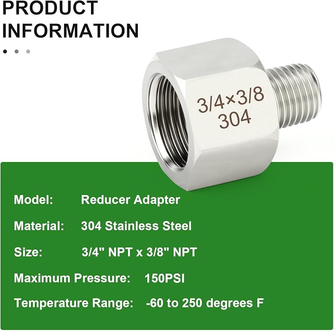 TAISHER 5PCS 304 Stainless Steel Pipe Fitting, New Reducer Adapter, 3/8" NPT - Image 5