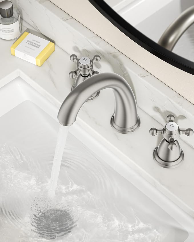 FORIOUS Faucet for Bathroom Sink 3 Hole, Brushed Nickel Bathroom Faucet - Image 3
