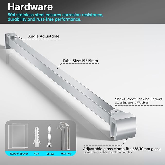 Frameless Shower Door Support Bar, Stainless Steel Wall-to-Glass Support Arm to - Image 2