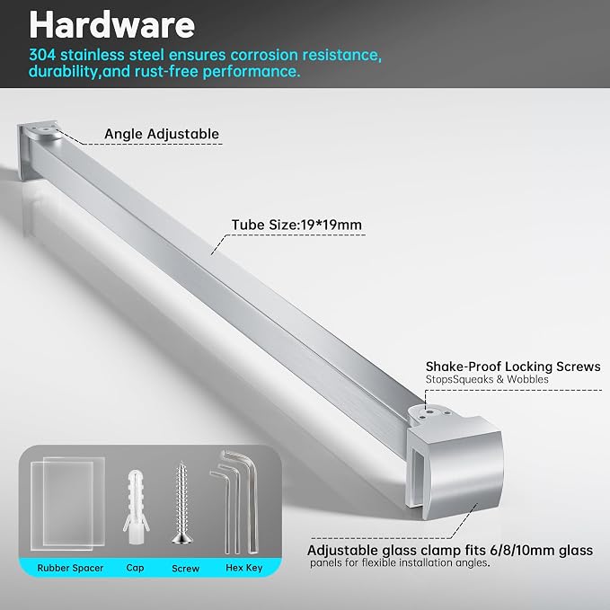Frameless Shower Door Support Bar, Stainless Steel Wall-to-Glass Support Arm to - Image 2