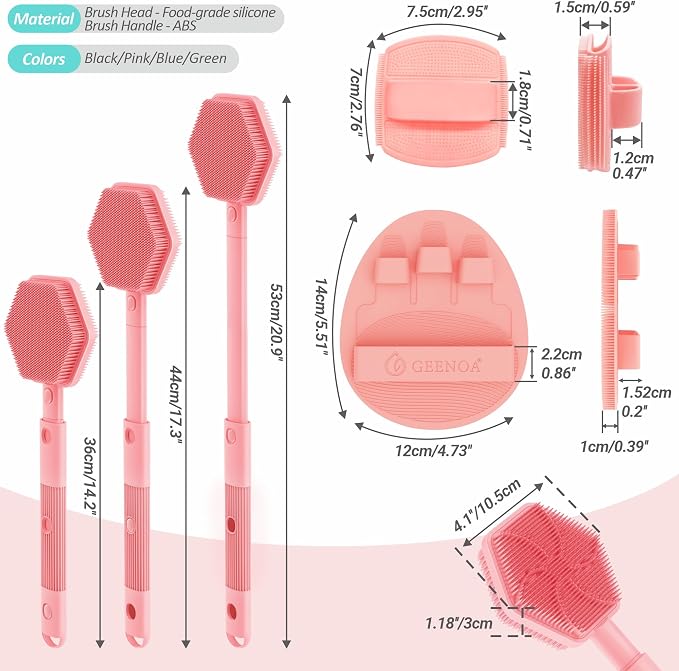 Silicone Back/Face Scrubber & Bath Glove Set 3PCS, Extendable Back Scrubber - Image 2