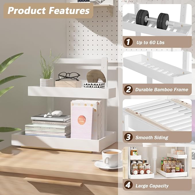 Bamboo Under Sink Organizer and Storage, 2 Tier Pull Out Cabinet Organizer - Image 3