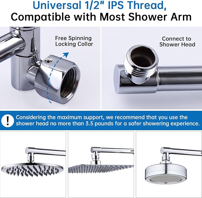 G-Promise 16 Inch Shower Head Extension Arm, Solid Brass Height & Angle - Image 4