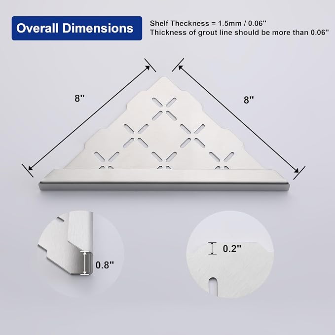 8" Corner Shower Shelf, Recessed Corner Shelf Organizer Rack, No Drilling - Image 2