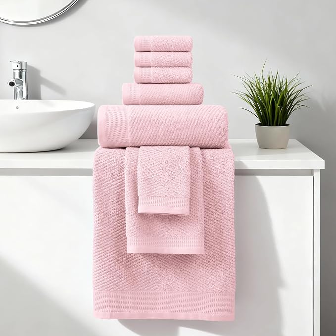 REDKISS Luxury 8-Piece Pink Towel Set, 2 Bath Towels, 2 Hand Towels, 4 - Image 8