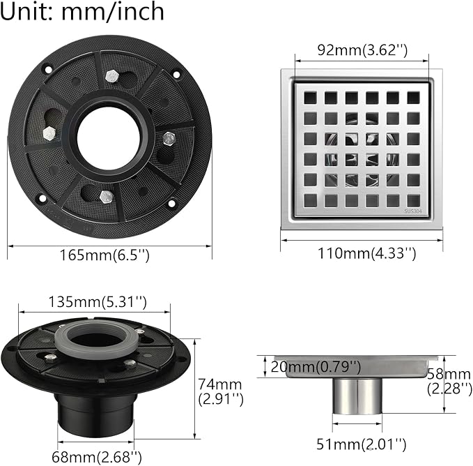 4 Inch Square Shower Floor Drain - Image 2